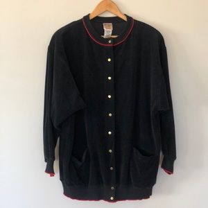 VINTAGE 80’s Jacket Black Velour Shoulder Pads L-XL Oversized Retro RARE PERFECT